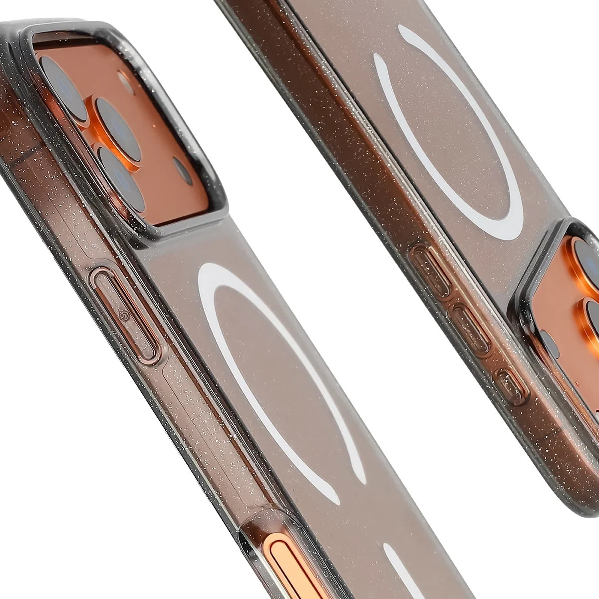 Etui brokatowe z pierścieniem magnetycznym Bizon Case SparklO do Apple iPhone 17 Pro Max, przezroczysto-czarne z brokatem