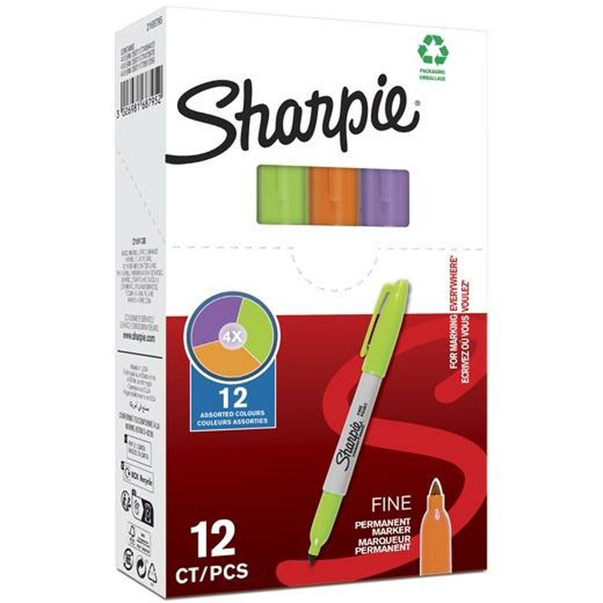 Permanent marker Sharpie Purple Orange Green 0,9 mm (12 Units)