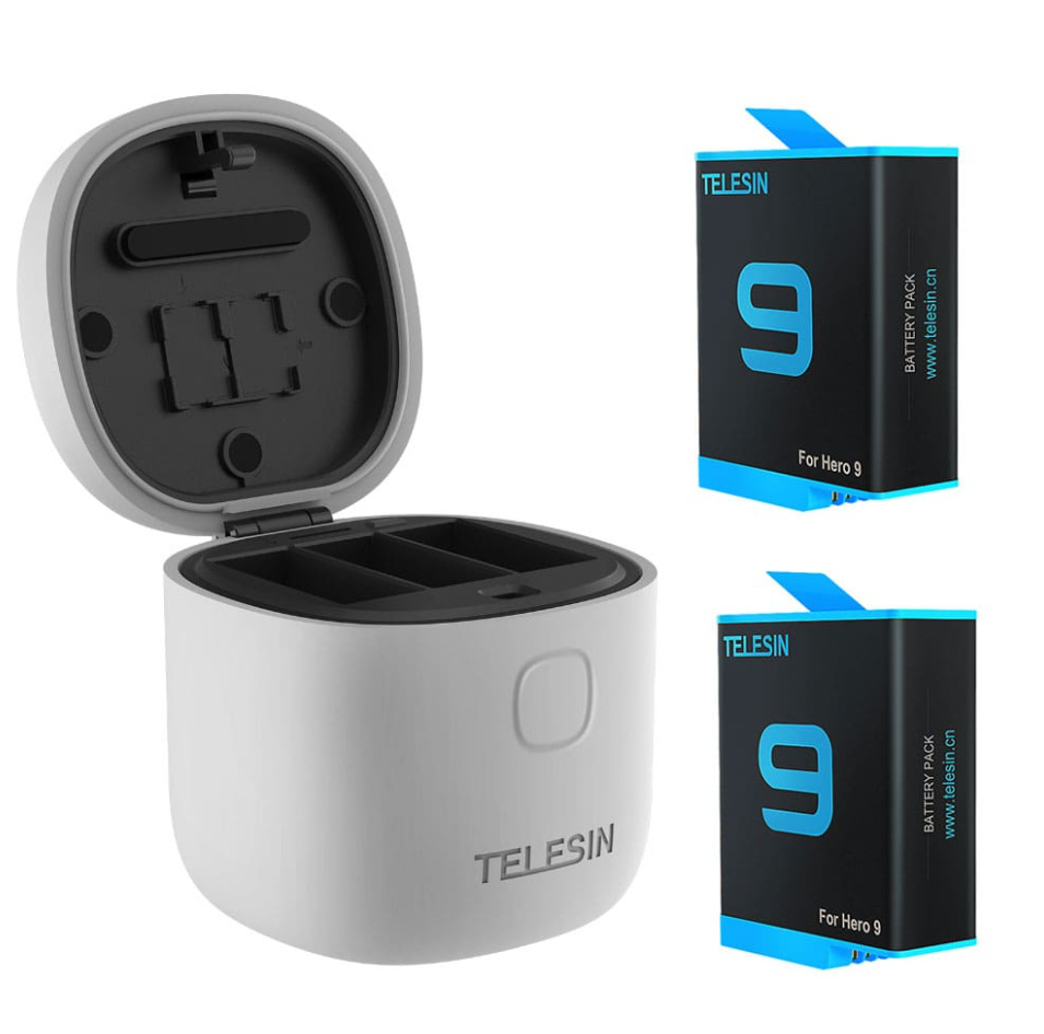 Telesin 3-slot waterproof charger Allin box for GoPro Hero 9 / Hero 10 + 2 batteries (GP-BTR-905-GY)