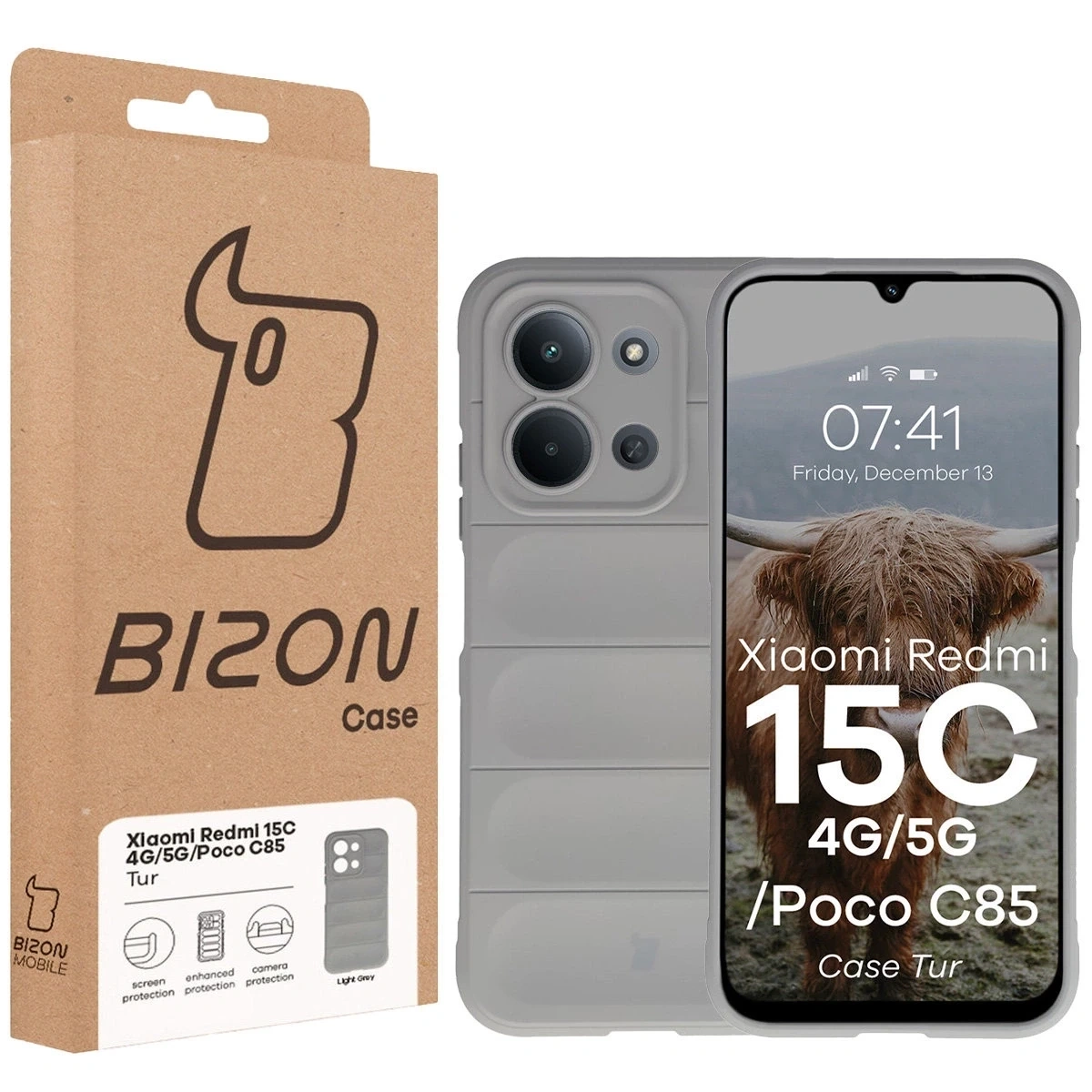 Pancerne etui Bizon Case Tur do Xiaomi Redmi 15C 4G / 5G / POCO C85 4G 173mm jasnoszare