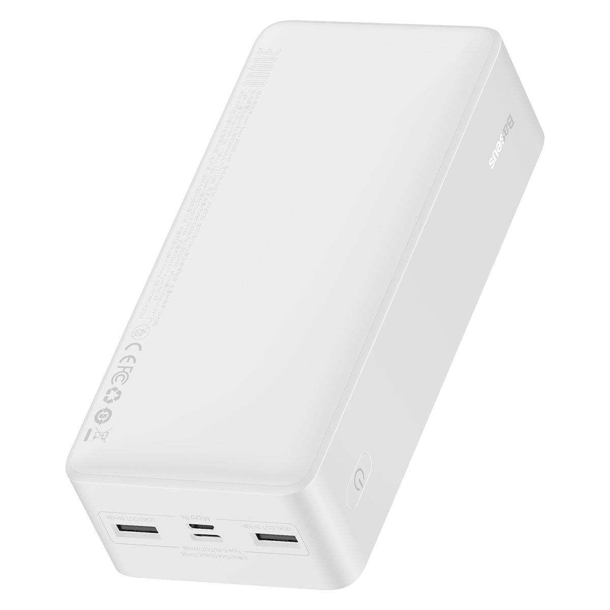 Powerbank Baseus Bipow Display 30000mAh 15W white (Overseas Edition) + USB/microUSB cable 0.25m white