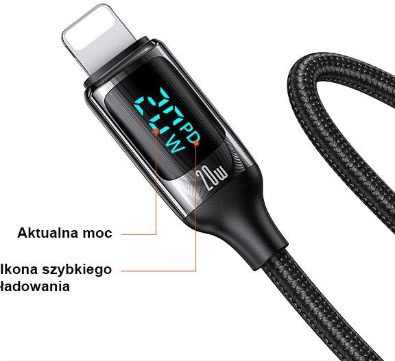 USAMS Nylon Cable U78 USB-C - Lightning LED 1.2m 20W PD Fast Charge black SJ545USB01 (US-SJ545)