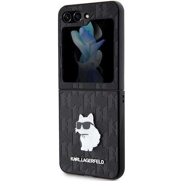 Karl Lagerfeld KLHCZF5SAPCHNPK Samsung Galaxy Z Flip5 hardcase Saffiano Monogram Choupette Pin black