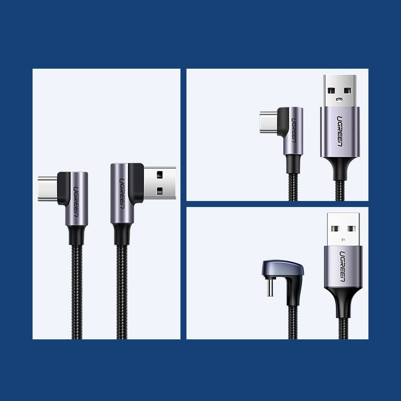 UGREEN US176 USB-A/USB-C Angle Cable Quick Charge 3.0 3A 0,5m gray