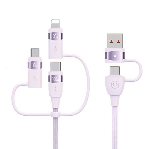 Kabel USAMS U85 US-SJ646 2xUSB-C/USB-A/Micro-USB/ Lightning 6w1 2m 100W PD Fast Charge fioletowy