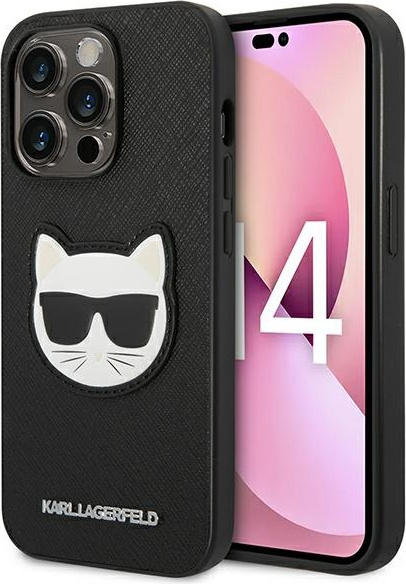 Karl Lagerfeld KLHCP14XSAPCHK Apple iPhone 14 Pro Max hardcase black Saffiano Choupette Head Patch