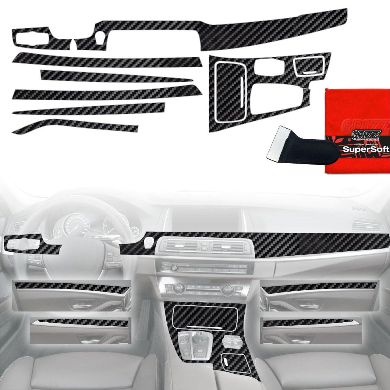 Folia do wnętrza GrizzGlass PianoSkin Glossy do BMW 5 F10 (2012-2017) [8w1]