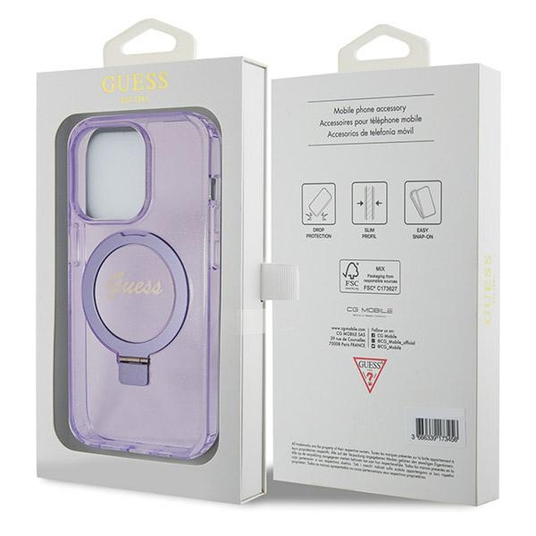 Guess GUHMP14XHRSGSU Apple iPhone 14 Pro Max hardcase Ring Stand Script Glitter MagSafe purple