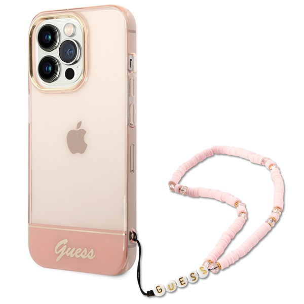 Guess GUHCP14XHGCOHP Apple iPhone 14 Pro Max pink hardcase Translucent Pearl Strap