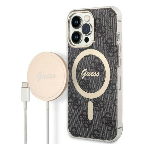 Guess GUBPP13LH4EACSK Case + Wireless Charger Apple iPhone 13 Pro black hard case 4G Print MagSafe