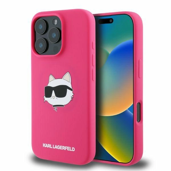 Case Karl Lagerfeld KLHMP16XSCHPPLF Apple iPhone 16 Pro Max hardcase Silicone Choupette Head Print MagSafe fuchsia