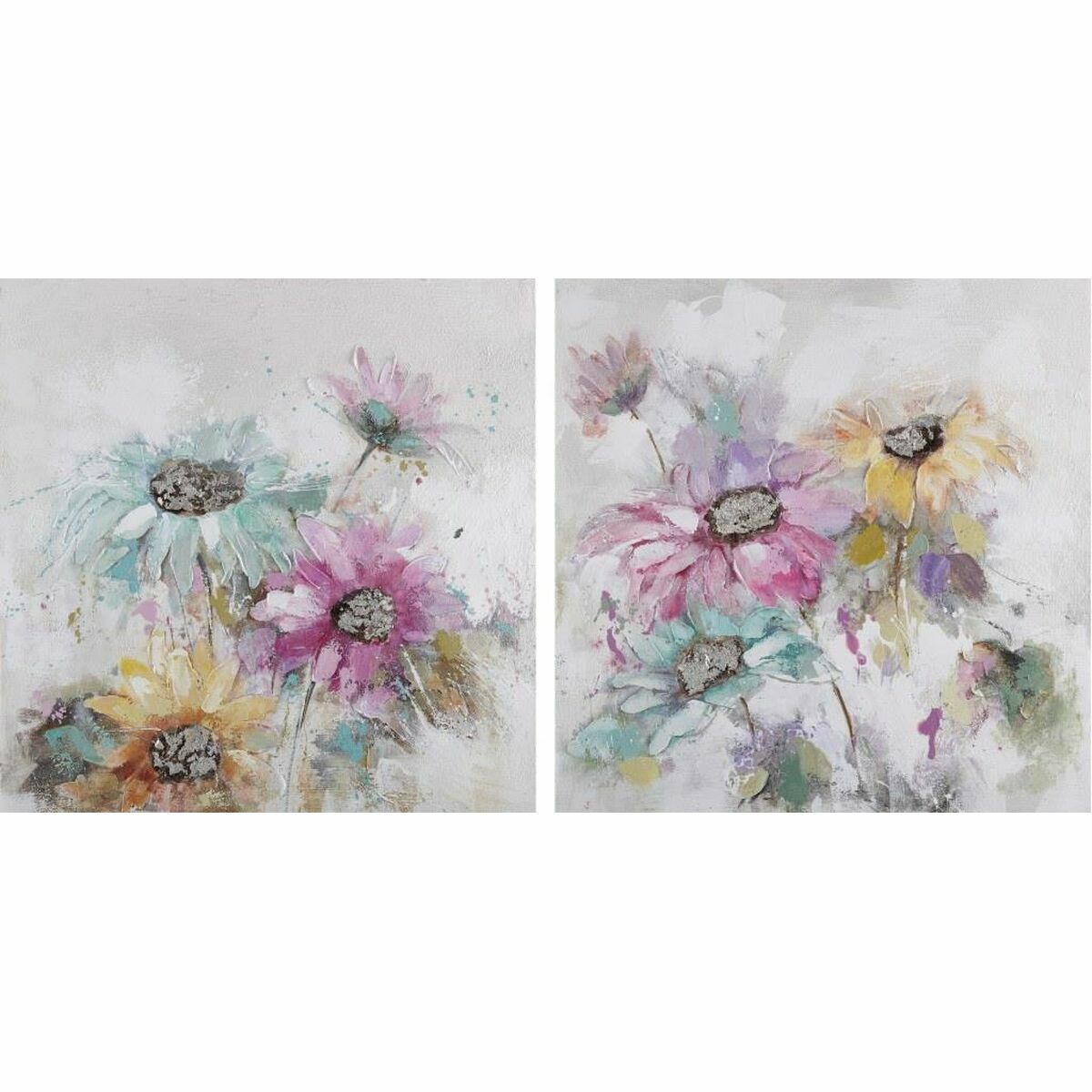 Painting DKD Home Decor 100 x 3,5 x 100 cm Flowers Shabby Chic (2 Units)