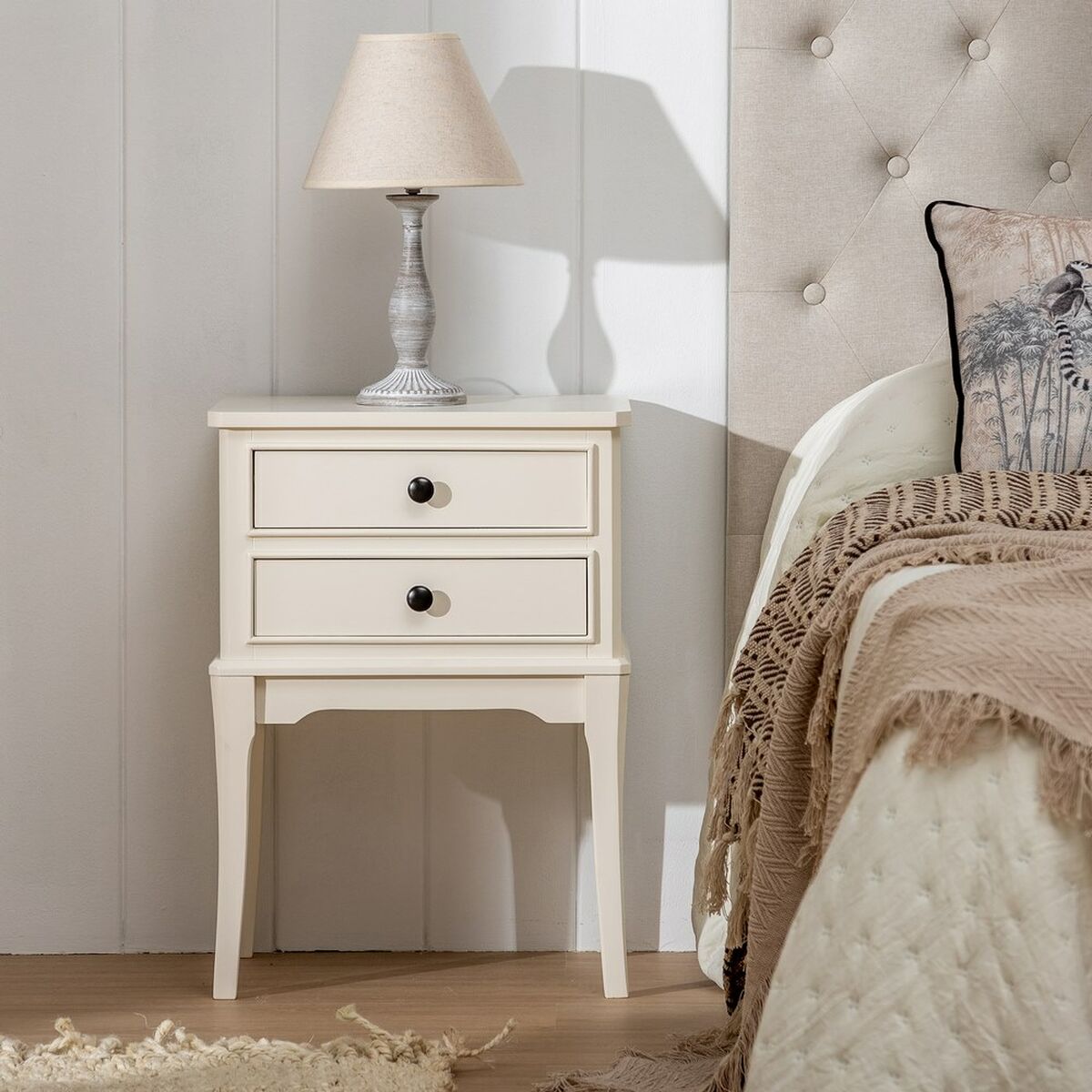 Nightstand White Pine MDF Wood 43 X 33 X 60 CM