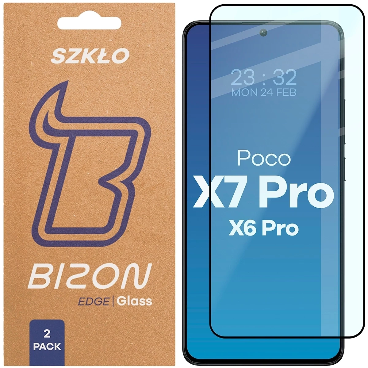 Szkło hartowane Bizon Glass Edge Duo do Xiaomi POCO X6 Pro / X7 Pro czarna ramka [2 PACK]