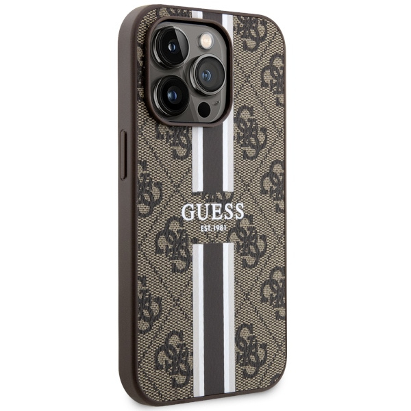 Guess GUHMP14LP4RPSW Apple iPhone 14 Pro brown hardcase 4G Printed Stripes MagSafe
