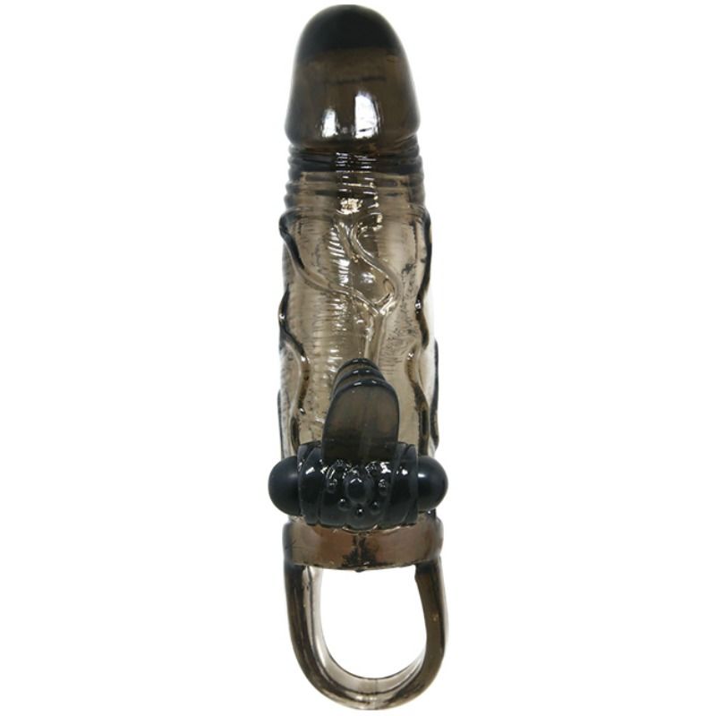 BRAVE MAN PENIS COVER WITH CLIT AND ANAL STIMULATION DOUBLE BULLET BLACK 16.5 CM