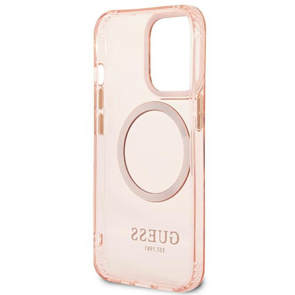 Guess GUHMP13XHTCMP Apple iPhone 13 Pro Max pink hard case Gold Outline Translucent MagSafe
