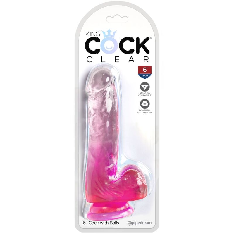 KING COCK CLEAR - REALISTIC PENIS WITH BALLS 13.5 CM PINK