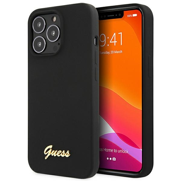 Guess GUHCP13XLSLMGBK Apple iPhone 13 Pro Max black hardcase Silicone Script Gold Logo