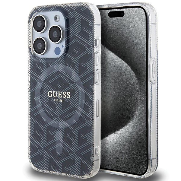 Guess GUHMP15LHGCUSTGK Apple iPhone 15 Pro hardcase IML GCube MagSafe black