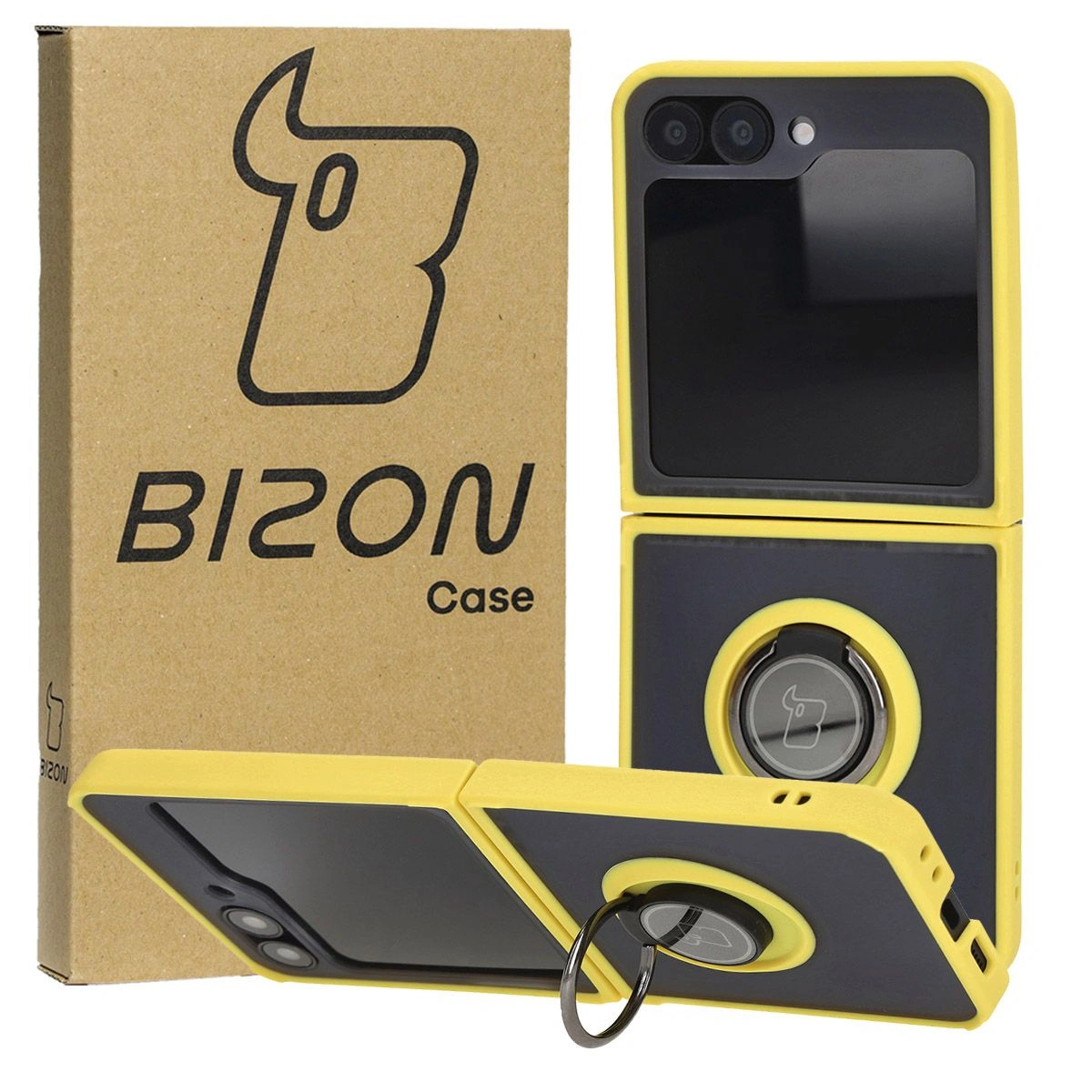 Bizon Case Hybrid Ring Samsung Galaxy Z Flip6 smoky with a yellow frame