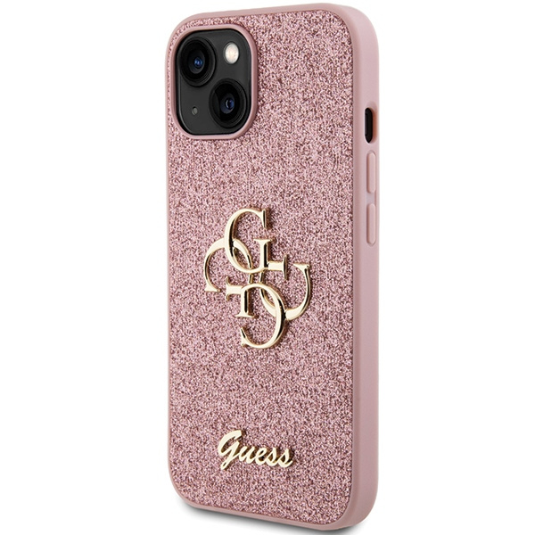 Guess GUHCP15SHG4SGP Apple iPhone 15 hardcase Glitter Script Big 4G pink