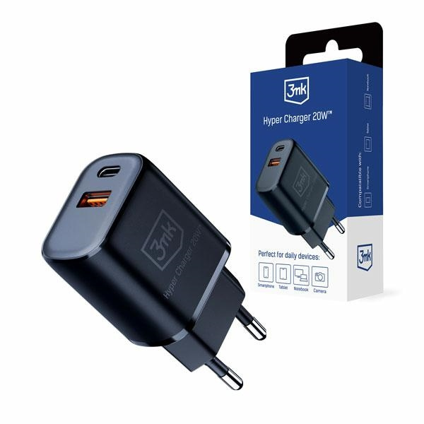 3MK wall charger Hyper Charger USB-A, USB-C 20W PD QC black