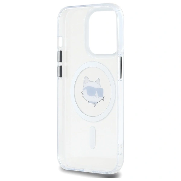 Karl Lagerfeld KLHMP13LHLSCHH Apple iPhone 13 Pro hardcase IML Metal Choupette Head MagSafe white