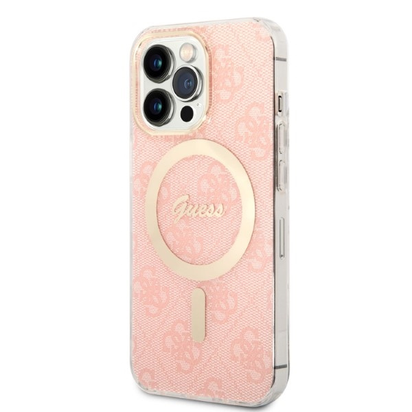 Guess GUBPP13XH4EACSP Case + Wireless Charger Apple iPhone 13 Pro Max pink hard case 4G Print MagSafe