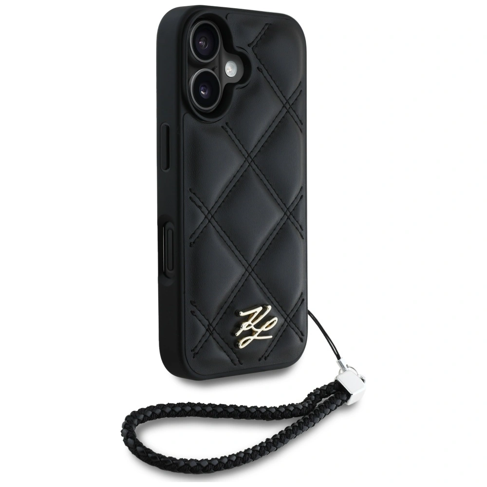 Karl Lagerfeld Quilted Initial Logo & Chain Strap Apple iPhone 16 black