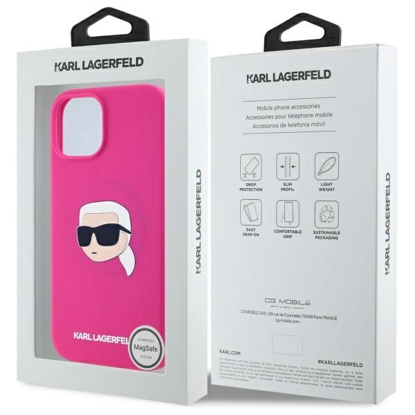 Karl Lagerfeld KLHMP15SSKHPPLF Apple iPhone 15 hardcase Silicone Karl Head Print MagSafe fuschia