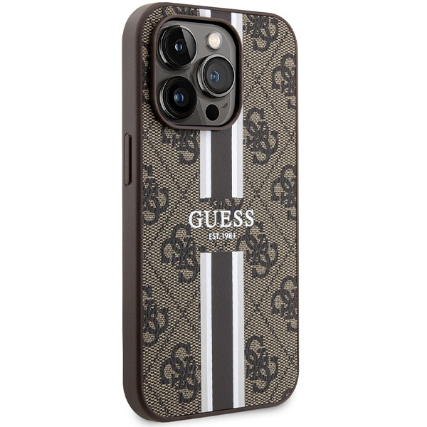 Guess GUHMP15LP4RPSW Apple iPhone 15 Pro hardcase 4G Printed Stripes MagSafe brown
