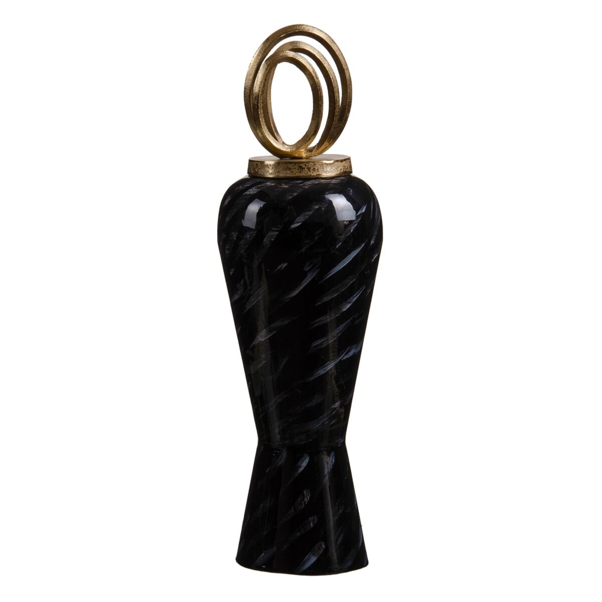 Vase 18 x 18 x 58 cm Kristall Schwarz Gold Metall