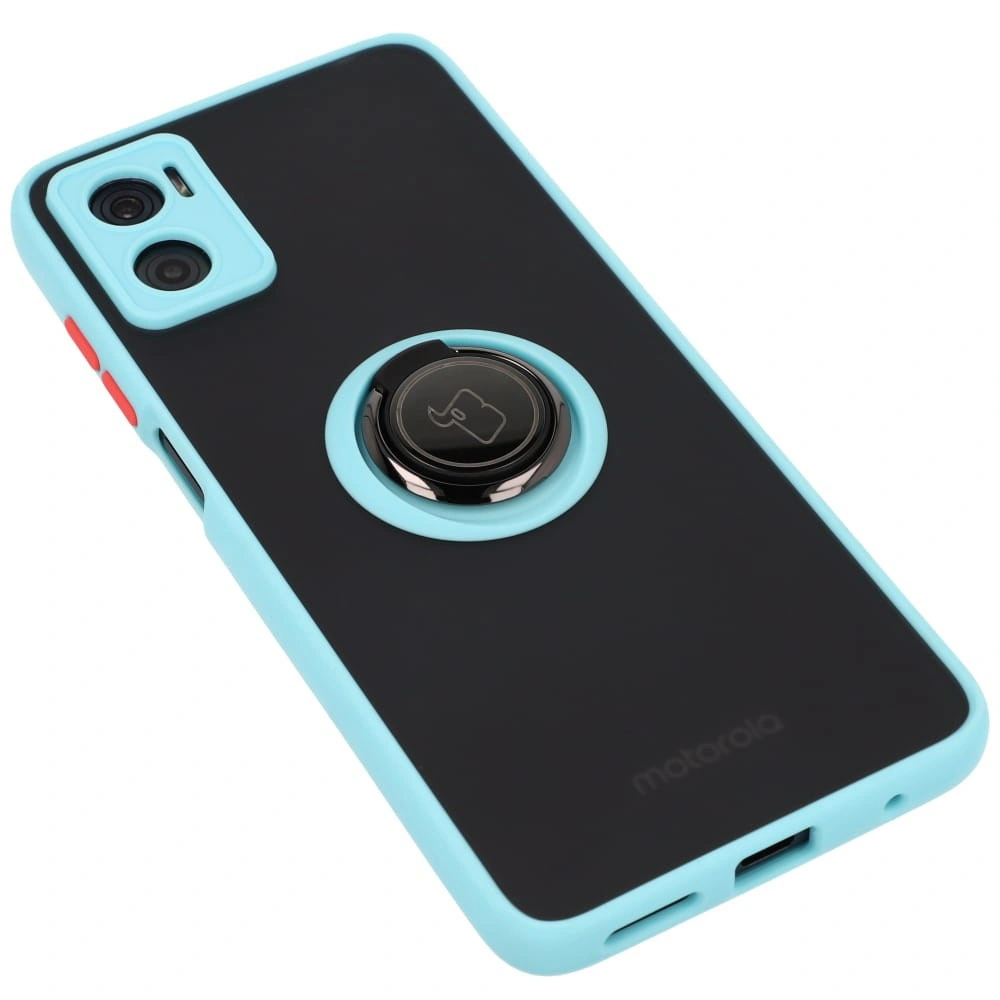 Bizon Case Hybrid Ring Motorola Moto E22 / E22i smoky with a light blue frame
