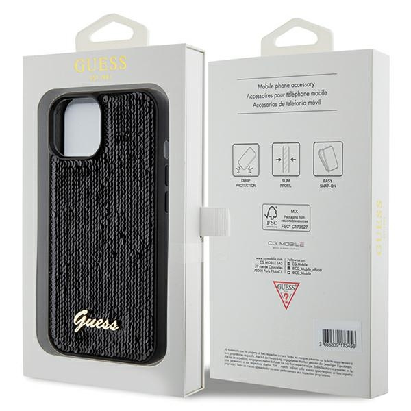 Guess GUHCP14SPSFDGSK Apple iPhone 15 / 14 hardcase Sequin Script Metal black