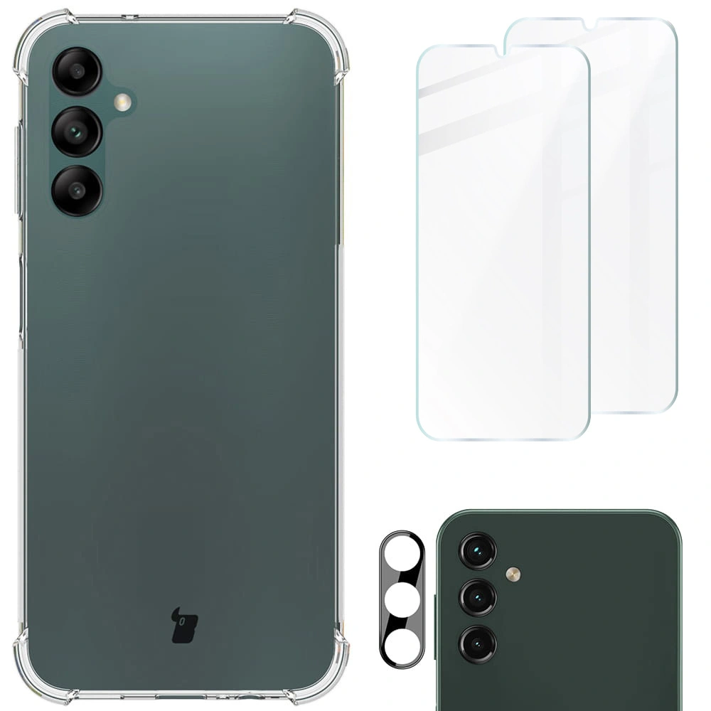 Bizon Case Clear Pack case + 2x screen glass + lens glass Samsung Galaxy A14 4G/5G clear