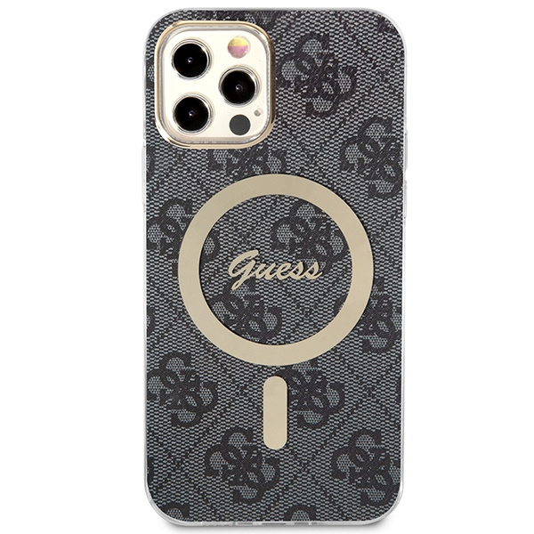 Guess GUBPP12MH4EACSK Case + Wireless Charger Apple iPhone 12/12 Pro black hard case 4G Print MagSafe