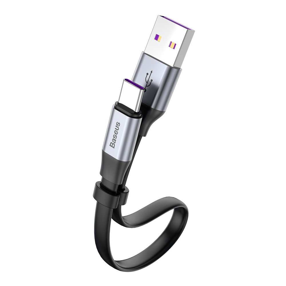 Płaski kabel Baseus Simple USB-A/USB-C SuperCharge 5A 40W Quick Charge 3.0 QC 3.0 23cm szary