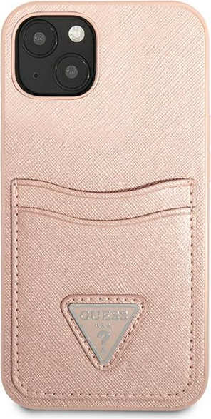 Guess GUHCP13SPSATPP Apple iPhone 13 mini pink hardcase SaffianoTriangle Logo Cardslot