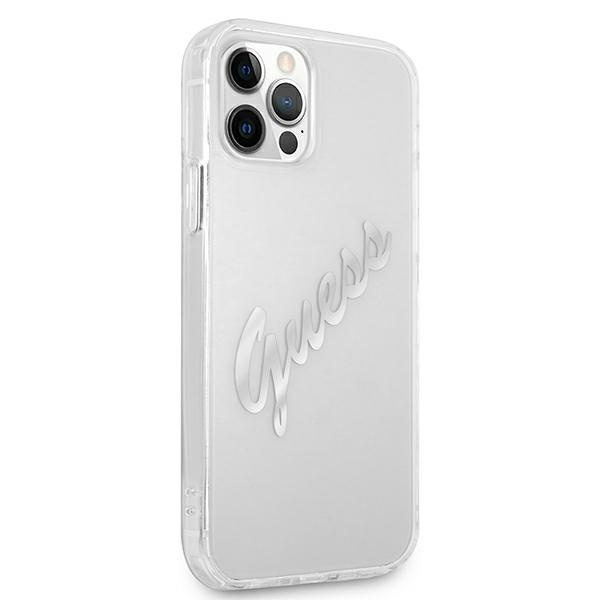 Guess GUHCP12LKTRSVSI Apple iPhone 12 Pro Max Transparent hardcase Vintage Script Silver
