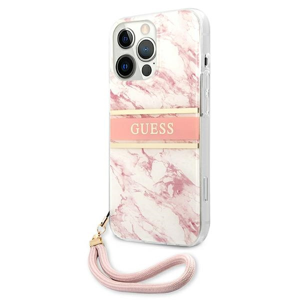 Guess GUHCP13XKMABPI Apple iPhone 13 Pro Max pink hardcase Marble Strap Collection