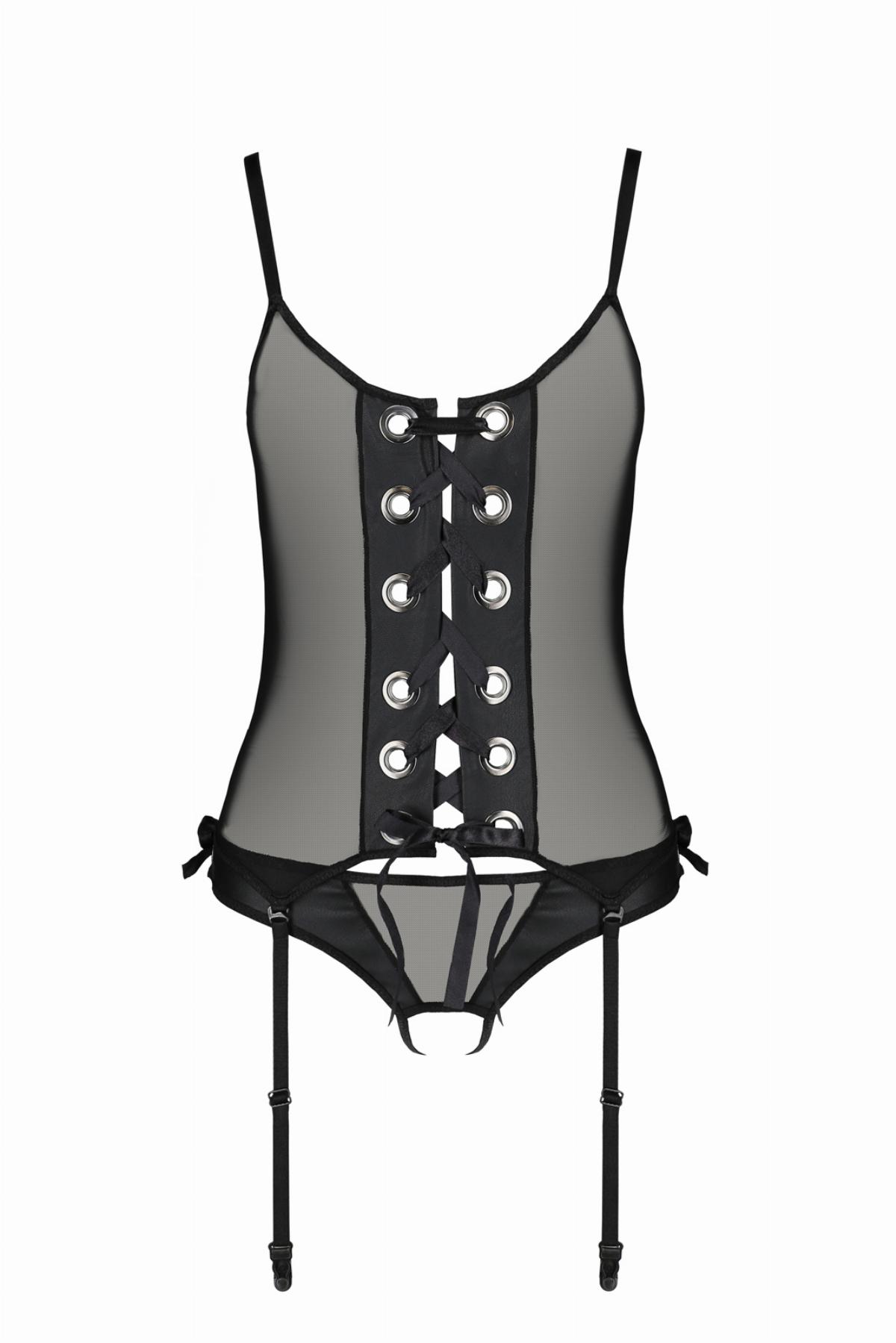 Nessy Corset with Open Crotch - Black
