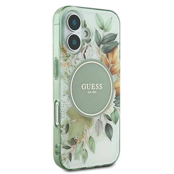 Guess GUHMP16MHFWBDCEN Apple iPhone 16 Plus hardcase IML Flower & Tonal Circle MagSafe green