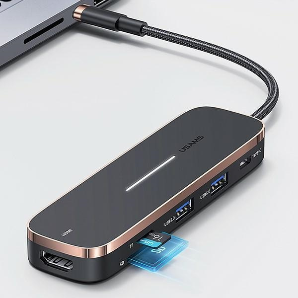 USAMS Hub 2xUSB/USB-C/HDMI/Micro SD+SD black SJ575HUB01