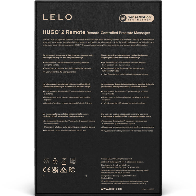 LELO - HUGO 2 REMOTE CONTROL PROSTATE MASSAGER BLACK