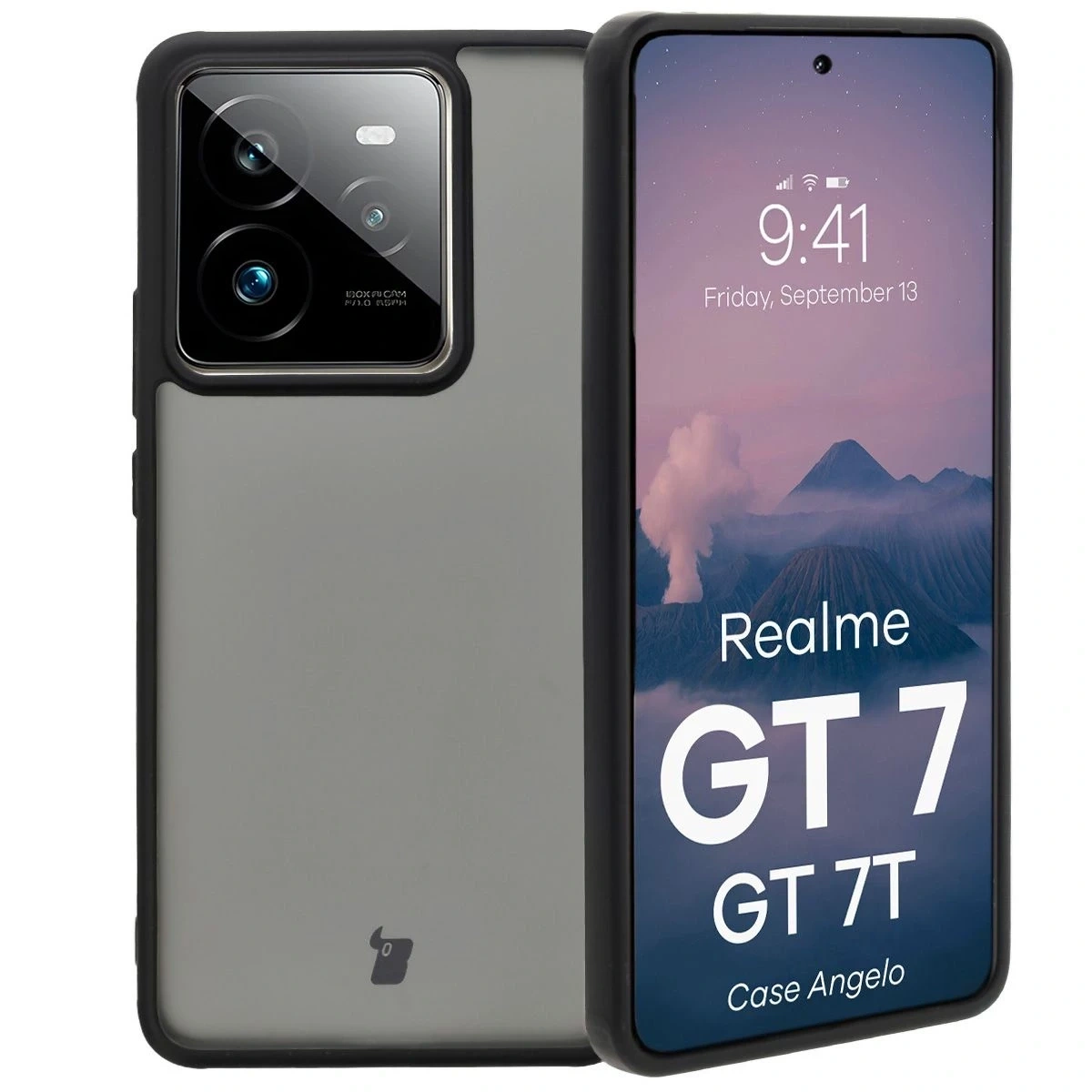 Etui Bizon Case Angelo do Realme GT 7 / 7T przydymione z czarną ramką