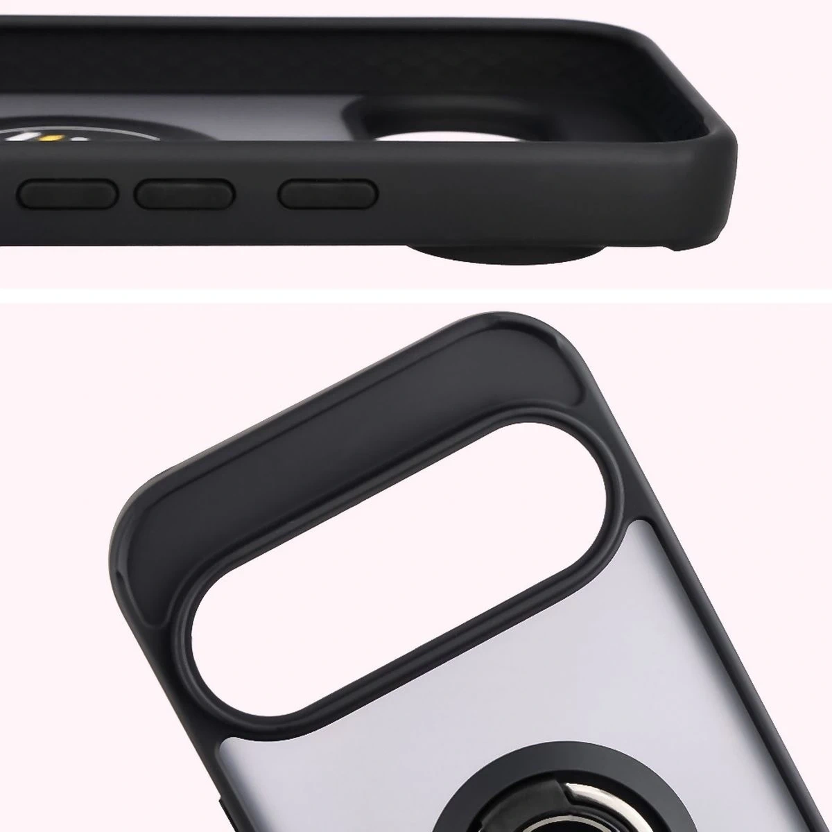 Etui z uchwytem na palec Bizon Case Hybrid Ring do Google Pixel 10 / 10 Pro przydymione z czarną ramką