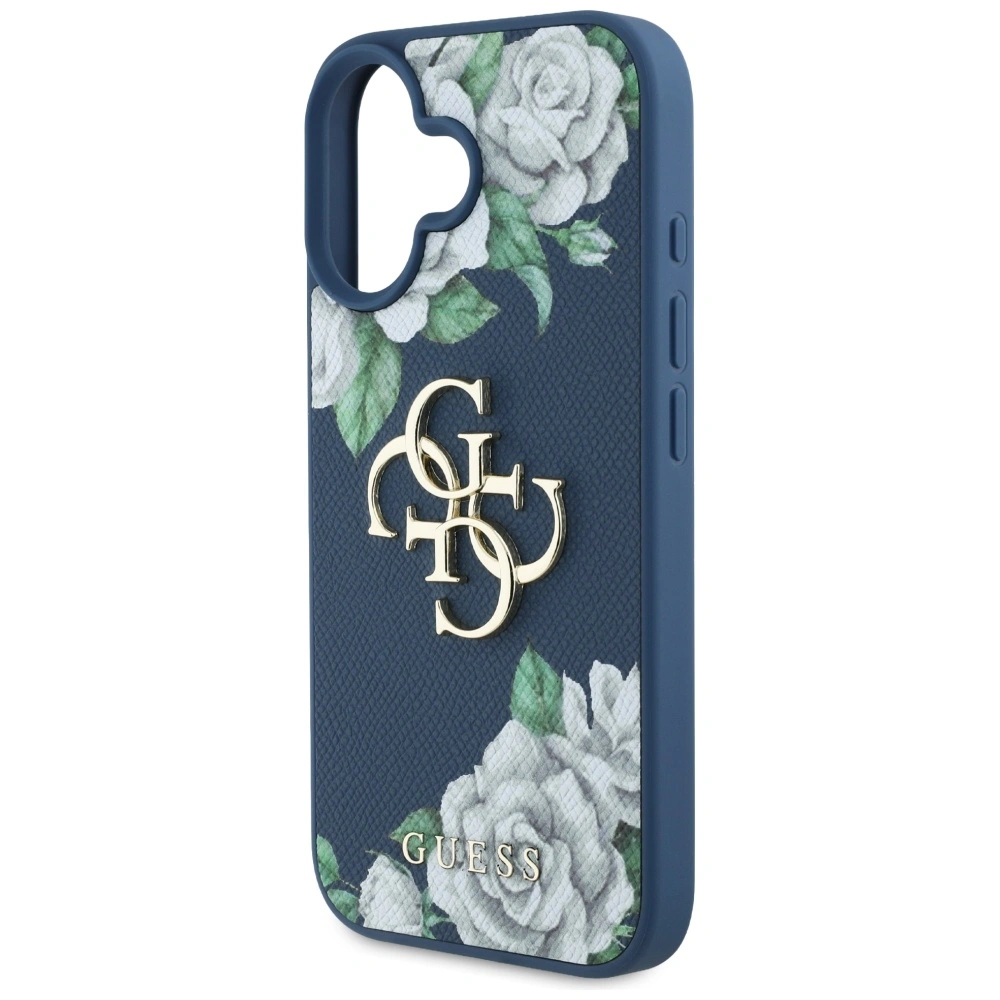 Etui Guess Grained Roses Big 4G logo do Apple iPhone 16 niebieski
