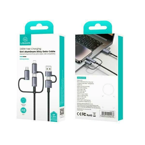 Kabel 6w1 USAMS Data Cable Digital Display Aluminium Alloy Fast charging 240W 1.2m