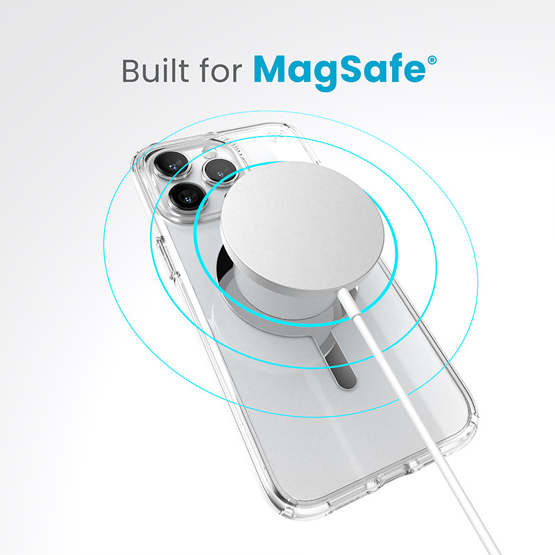 Speck Presidio Perfect-Clear MagSafe Apple iPhone 15 Pro (Clear/Chrome Finish/Serene Silver)